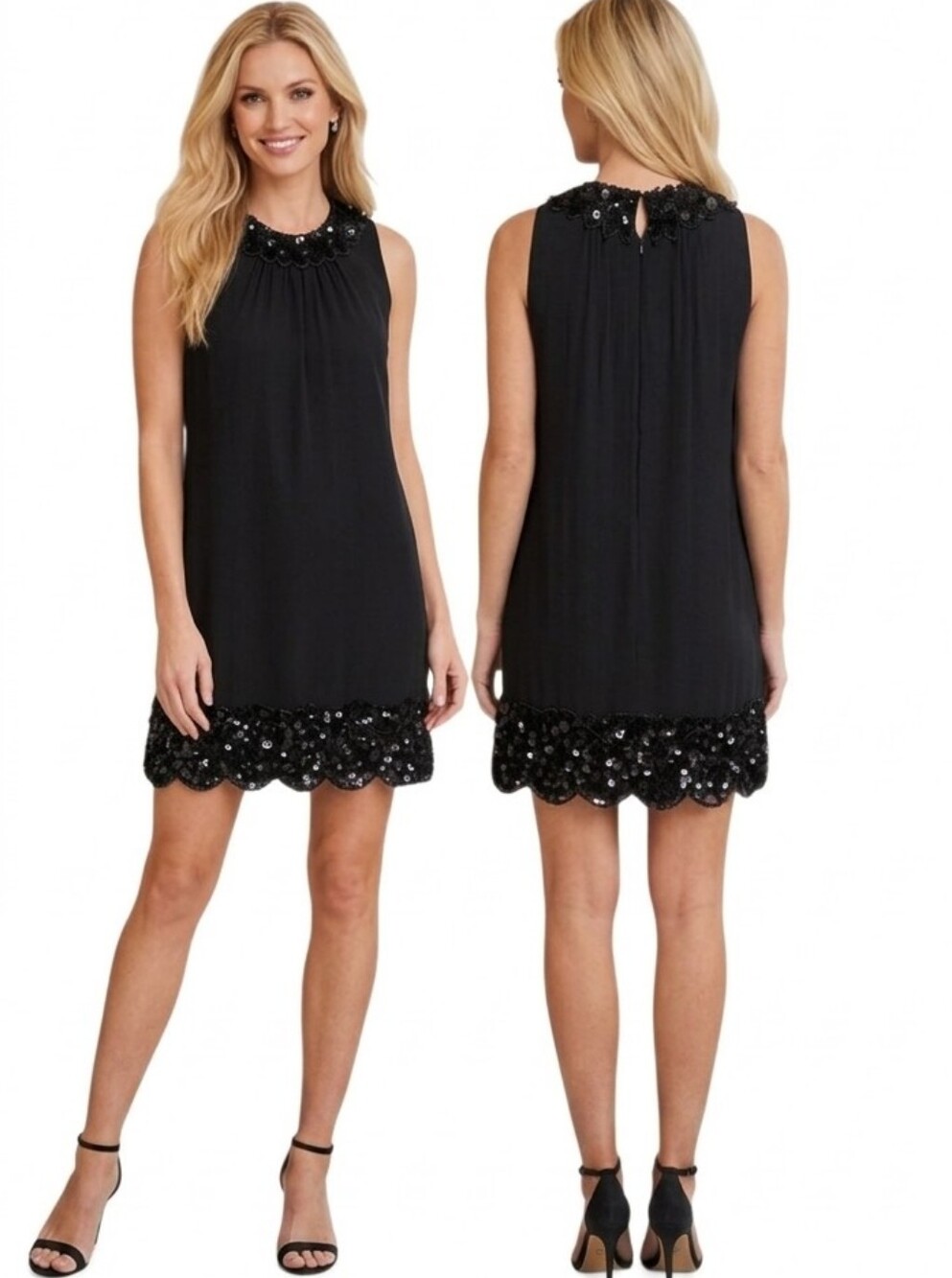 BETSEY JOHNSON 100% Silk Sequined Trapeze Cocktail Dress - Size 10